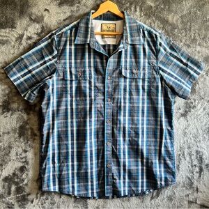 Outdoor Life Shirt Mens XL Blue Plaid Button Up Stretch Hiking Casual Relaxed